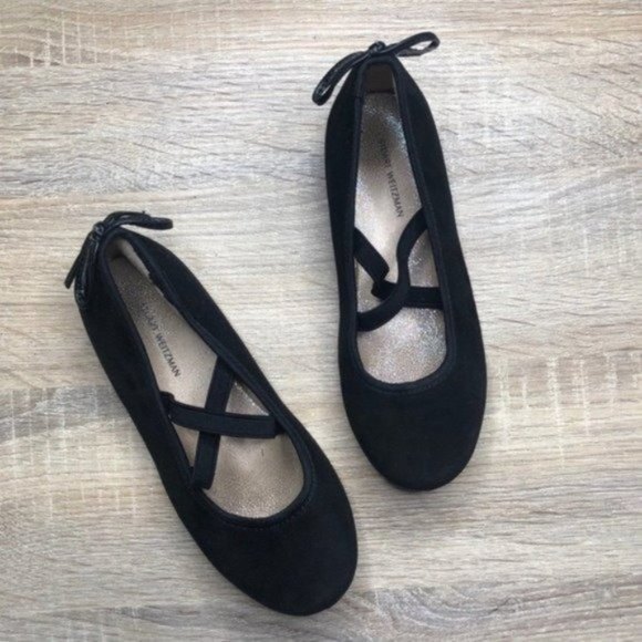 Stuart Weitzman Fannie Bolshoi Suede Ballet Flats Black Girls Size 13 - Picture 2 of 10